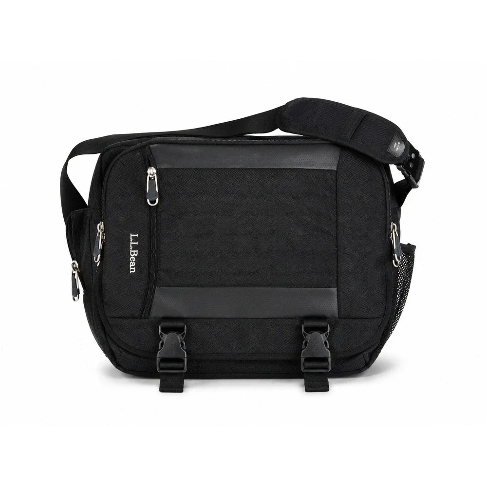 LL Bean Messenger Bag Mens Large Black Ballistic Nylon Commuter Work School
